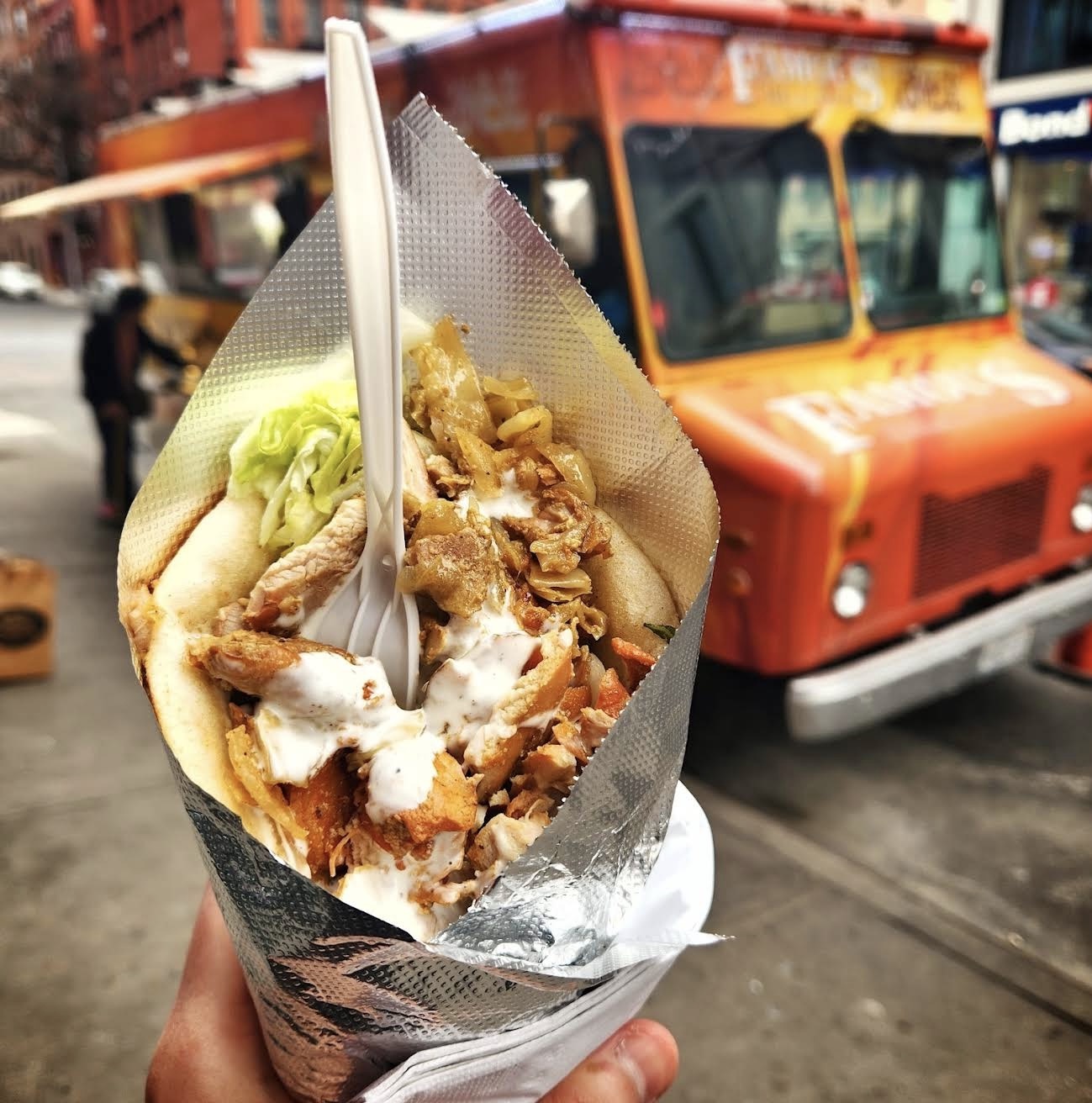 Chicken over pita from the Famous Halal Food cart in Midtown Manhattan